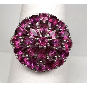 DJoy Signed 925 Sterling Silver Purplish Pink Rhodolite Garnet Ring Size 8.25